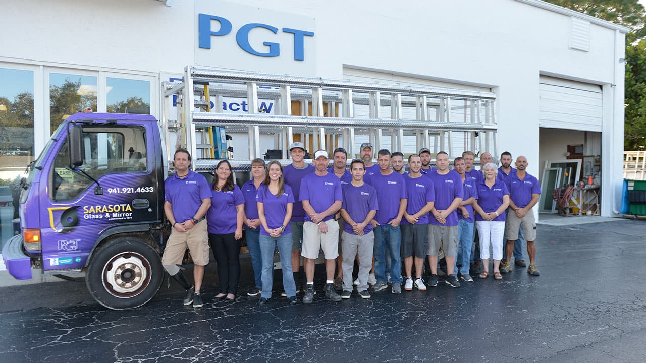 The Sarasota Glass & Mirror crew outside the Clark Road shop